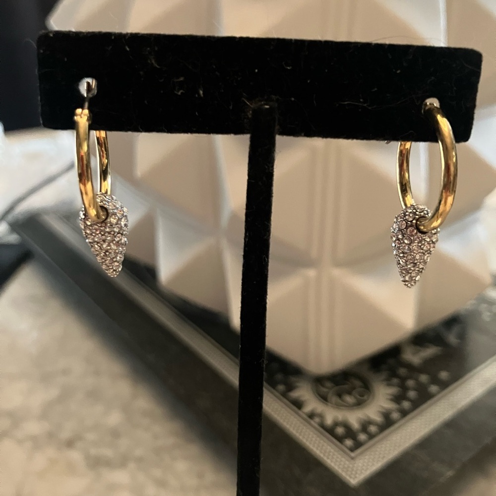 Gold and Silver Spiked Pave Hoop Earrings